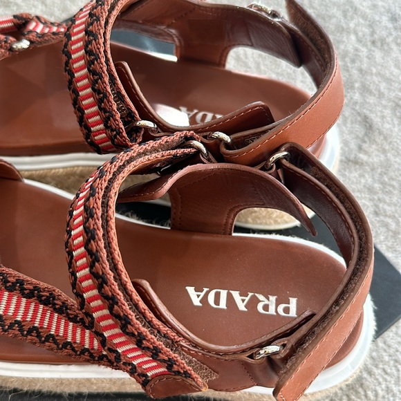 PRADA Jacquard and Leather Platform Espadrilles - Picture 2 of 6